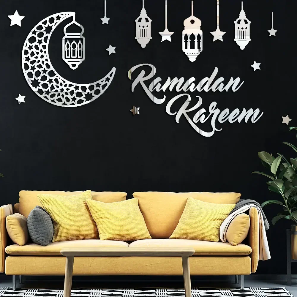 Muslim Acrylic Wall Sticker Ramadan Kareem Room Decor Mirror Stickers 3D Wall Decoration Living Room Room Decoration Accessories