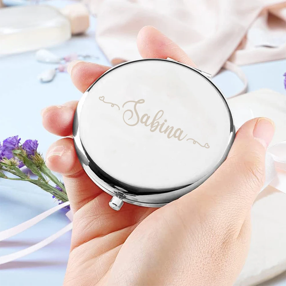 1pc Abstract Flower of Love Customized Name Laser engraving Fold Mirror Round Circle Mirror Folding Mirror Makeup Mirror