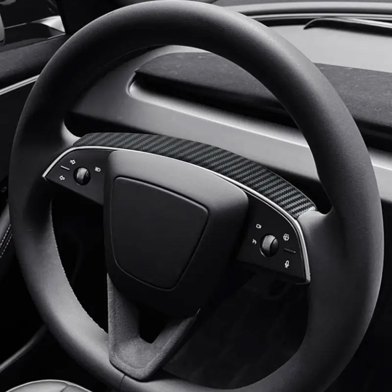 

Car Steering Wheel Frame Cover Trim For Tesla Model 3 Highland 2024 ABS Carbon Fiber Texture / Piano Black Interior Accessories