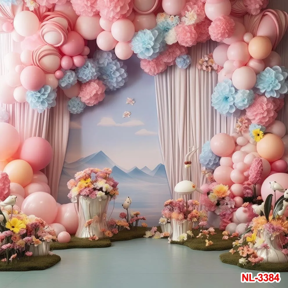 Globos de flores con forma de arco, Fondo de Ceremonia de boda, cumpleaños, primera fiesta, rosa, azul, fotografía, decoración de Baby Shower