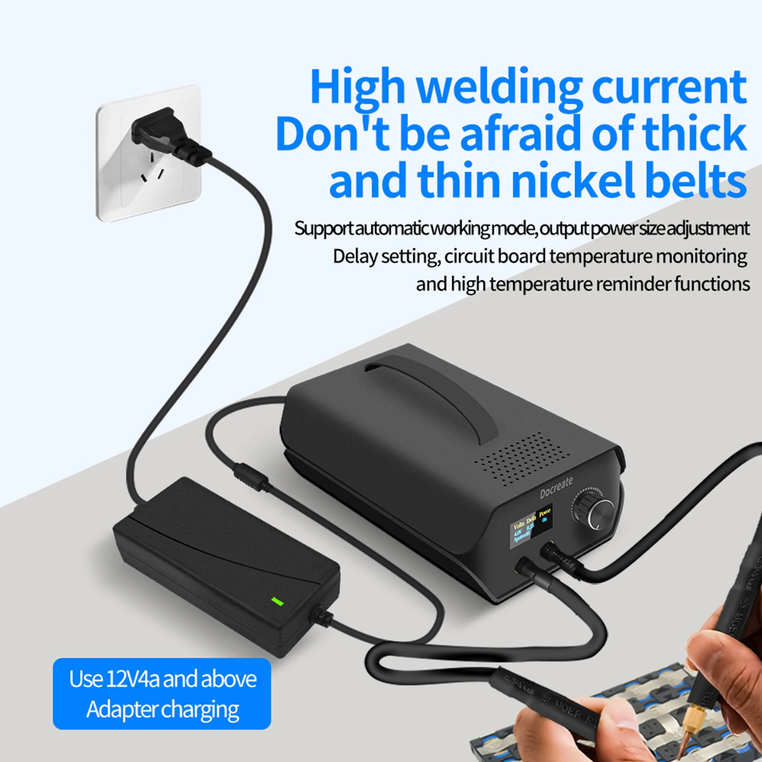 Docreate Portable Capacitor Spot Welder LCD Digital Control Battery Welding Machine For 18650 21700 Nickel Strip 0.1-0.3mm