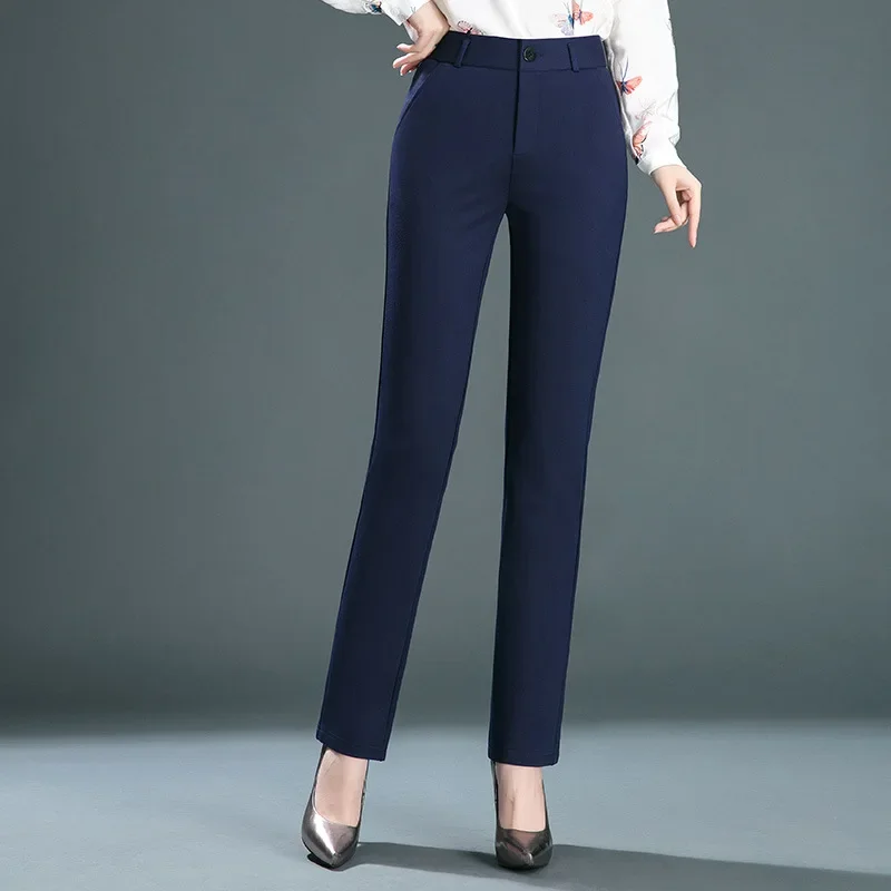 2025 Spring and Autumn Khaki High Waist Straight Baggy Pants Women, Navy Middle… - Image 5