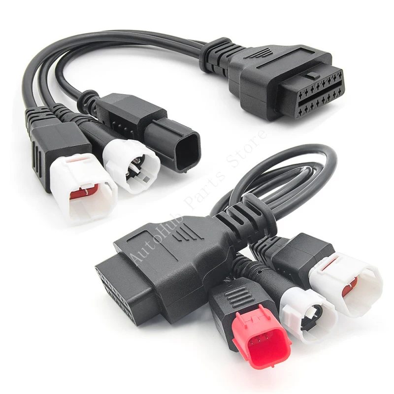 10 pieces 2-in-1 Motorcycle OBD Diagnostic Adapter – 3+4-Pin & 6-Pin to 16-Pin Conversion Cable for Multi-Vehicle Compatibility