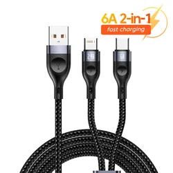 고속 충전 데이터 케이블 코드, 2 in 1 C타입 케이블, 6A USB-USB C 라이트닝 케이블, 아이폰 15, 14, 13 프로, 샤오미, 삼성 S23