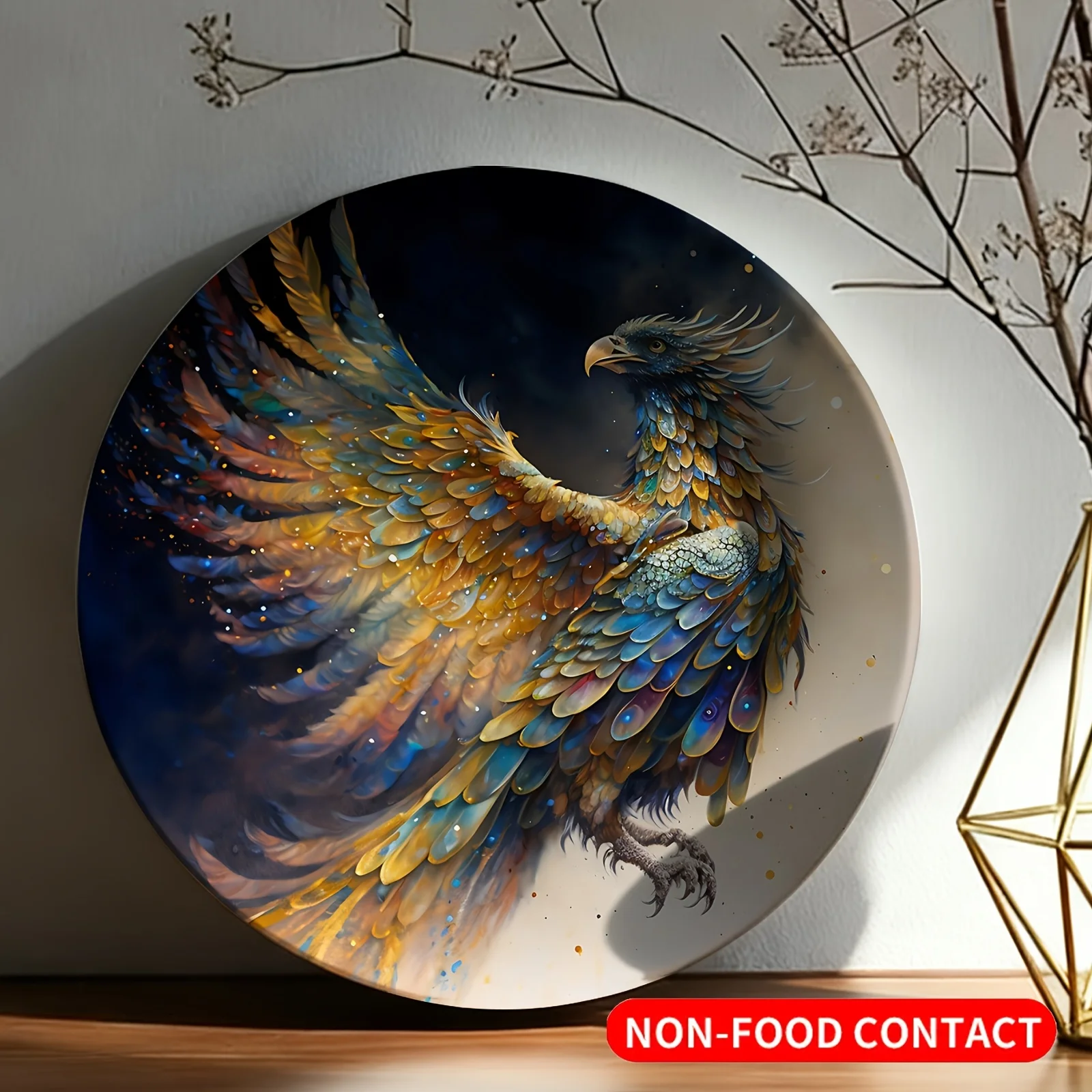 1 Art Tray, Decorative Plate (Not for Food Contact), Art Dish Printed with a Fantasy Pattern of a Dazzling Mythical Bird