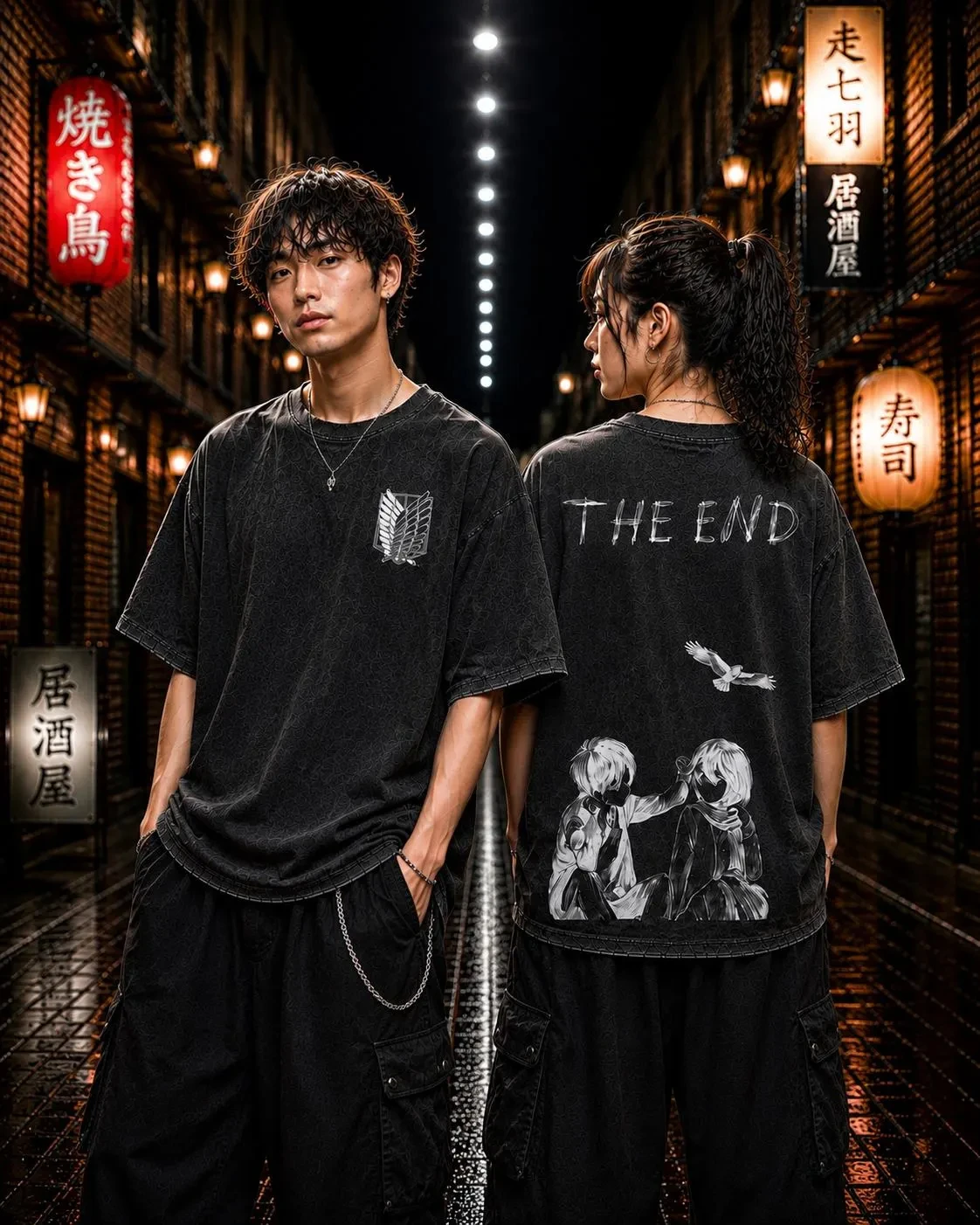 Graphic Tee Oversized - Kaos Anime Double Sided Attack on