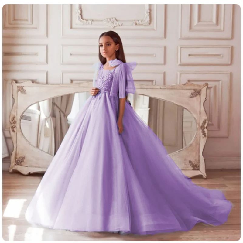 Vestidos elegantes de flores para niñas, calcomanía de cumpleaños para boda, vestidos de primera comunión, fiesta, graduación, vestido de princesa, desfile, ropa Formal