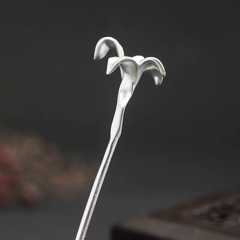 Amxiu Sterling Silver 925 Creative Simple  Hair Accessories Iris Flower Hairpin Ancient Style Hanfu Accessories Flower Hairpin