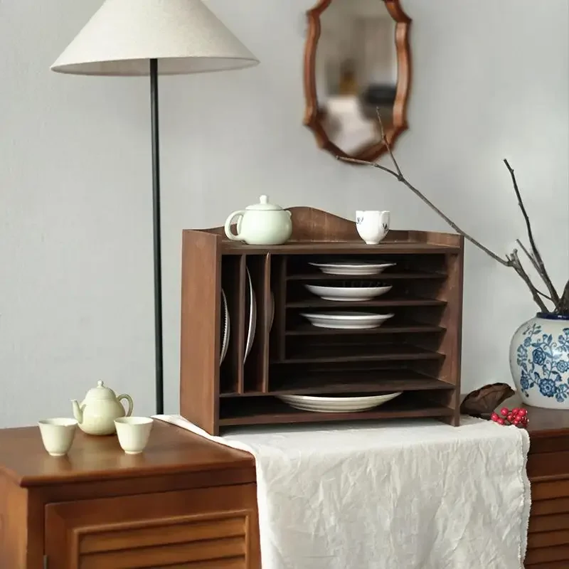 Desktop File Storage Rack Vintage Solid Wood A4 Paper Organizer Handbooks Storage Display Rack Multi-Layer Home Storage Cabinet