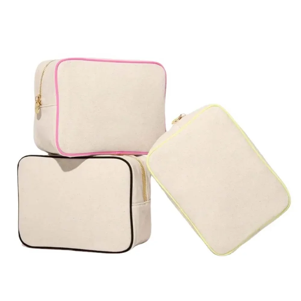 Blank Canvas Makeup Pouches Women Fashion Personalization Letter Patches Cosmetic Bags Girls Simple Large Capacity Storage Bag