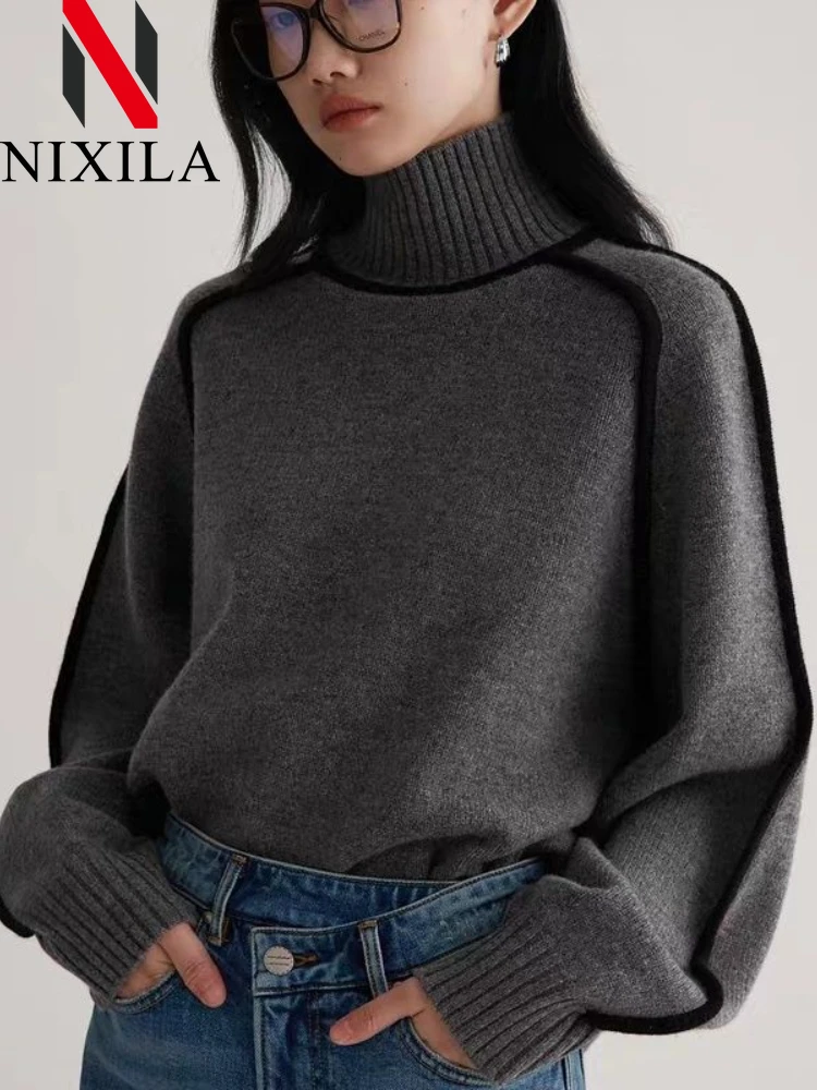 New in Autumn Winter Sweater Women Korean Fashion Elegant Turtleneck Pullovers Leisure Loose Long Sleeved Tops Female Clothing