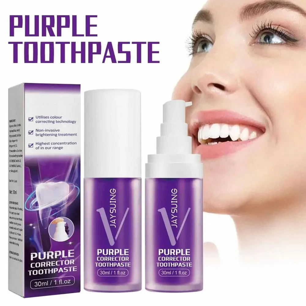 Dentifrice blanchissant violet pour hommes et femmes, dents sensibles, réparation des gencives, santé des gencives, soins bucco-dentaires, 30ml