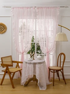 Cortinas de bolsillo de vara de espejo redondo de encaje rosa de 78 pulgadas para niñas Lindo ambiente Balcón de dormitorio Cortinas de decoración del hogar 10 mejores cortinas de ventas para la habitación para niños - №5