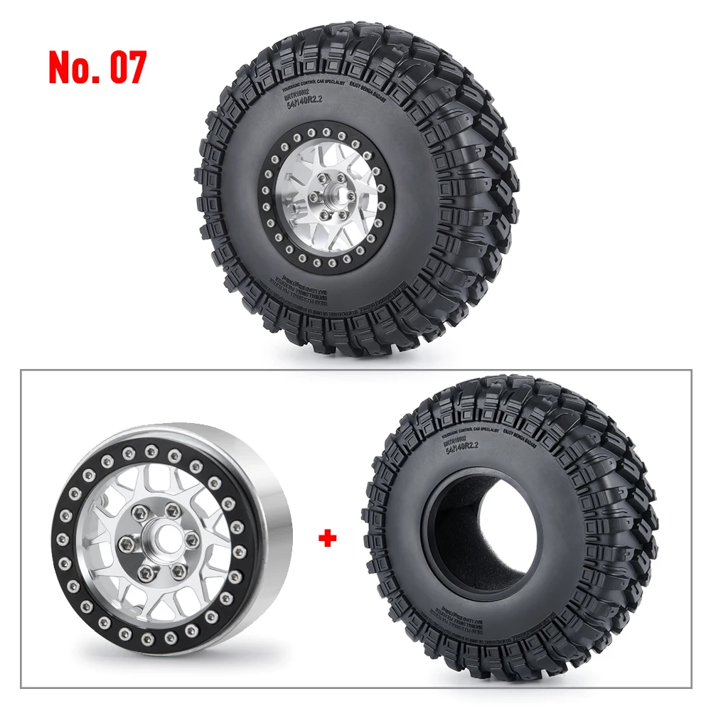 YEAHRUN 4Pcs 2.2 inch Metal Alloy Beadlock Wheel Rims + 140mm Rubber Tires for Axial Wraith TRX-4 1/10 RC Crawler Model Car