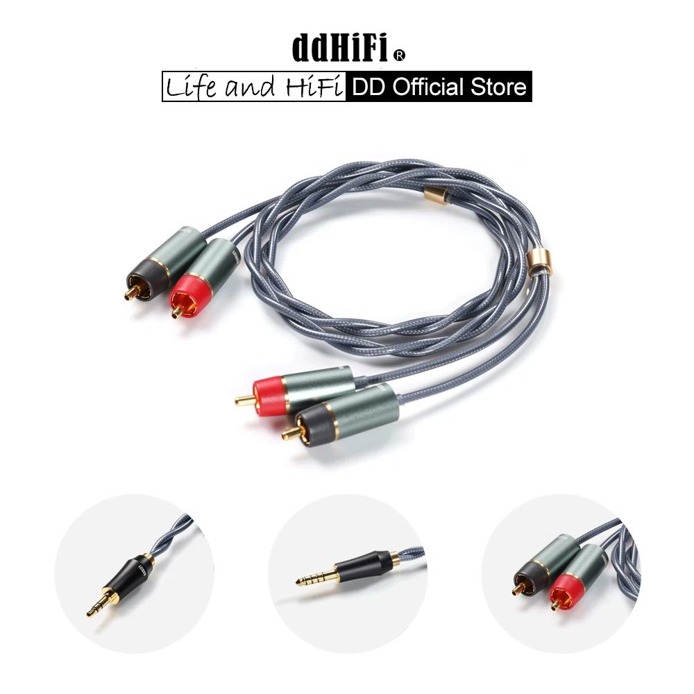 DD ddHiFi RC30A RC30B RC40A Shielded Silver RCA Cables for Desktop Systems, 3.5 / 4.4mm / RCA to RCA (Available in 60cm / 120cm）