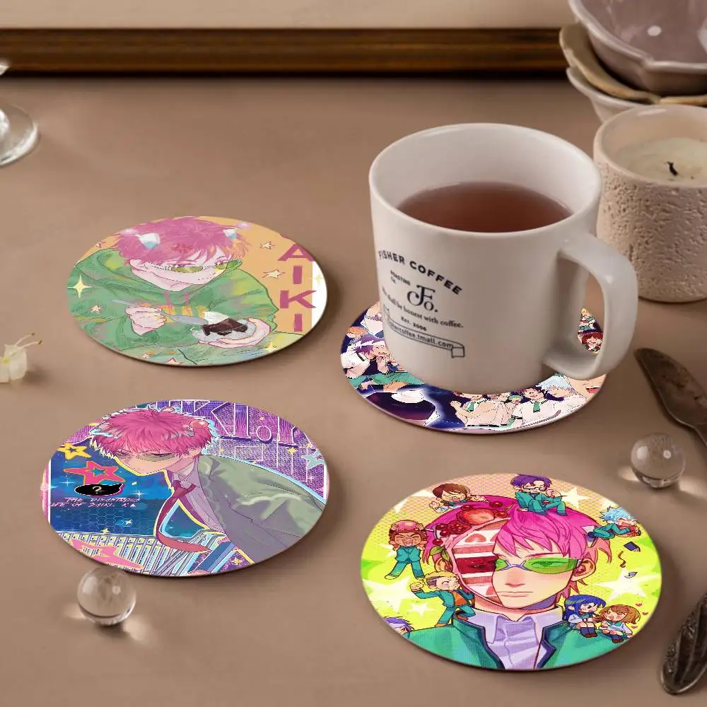 The Disastrous Life of Saiki K Anime Printed Coasters Suitable for Family Party Decoration, Office, Non-Slip Wooden Coasters