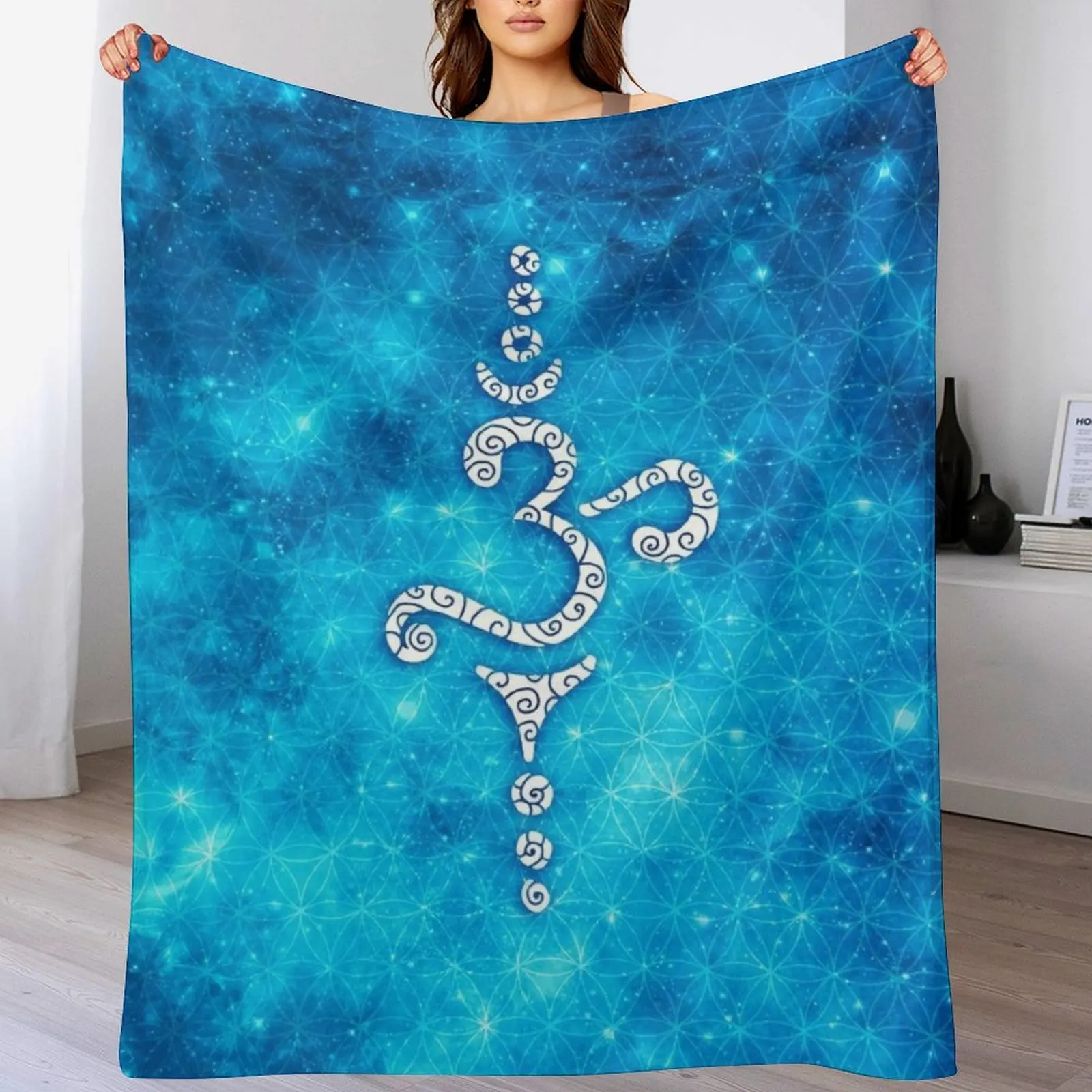 OM Mantra, Sound of the Universe, Flower of Life Throw Blanket Sleeping Bag Camping Summer Beddings Blankets