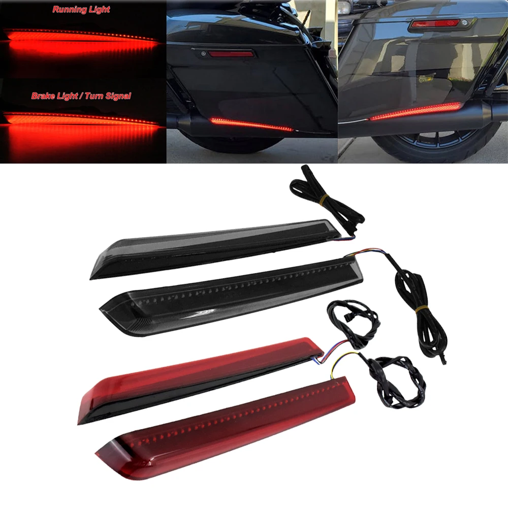 

2PCS Motorcycle Extended Bag LED Lights Red Rear Saddlebag Brake Turn Signal Run Light for Harley Touring Models 2014-2022