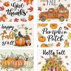 Fall Pumpkin Placemats for Dining Table Autumn Thanksgiving Seasonal Holiday Decoration Rustic Washable Table Mats