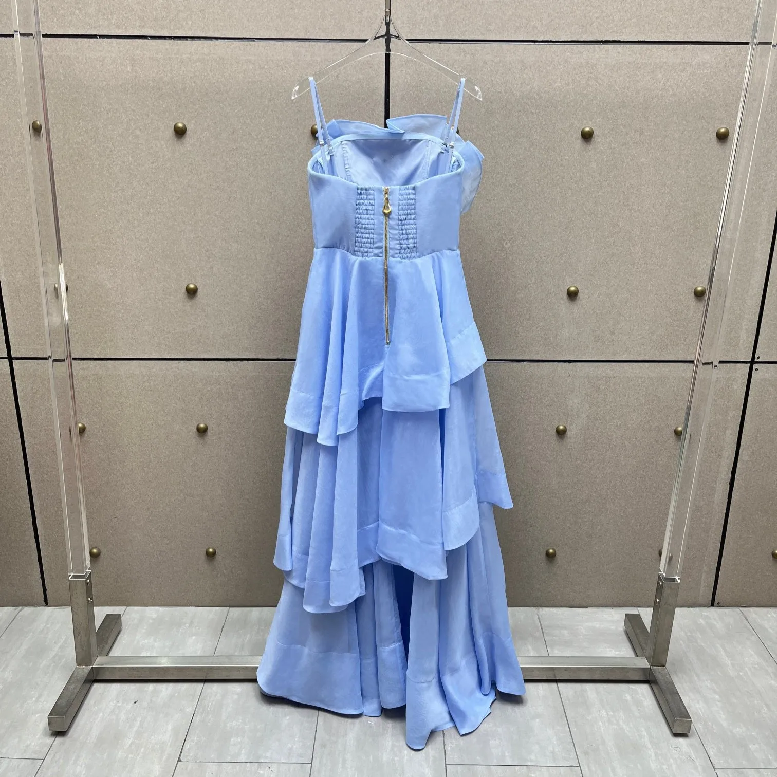 2026 Elegant Light Blue Tiered Organza Gown | Strapless Ruffle Maxi Dress for Formal Events party dresses evening designer dress