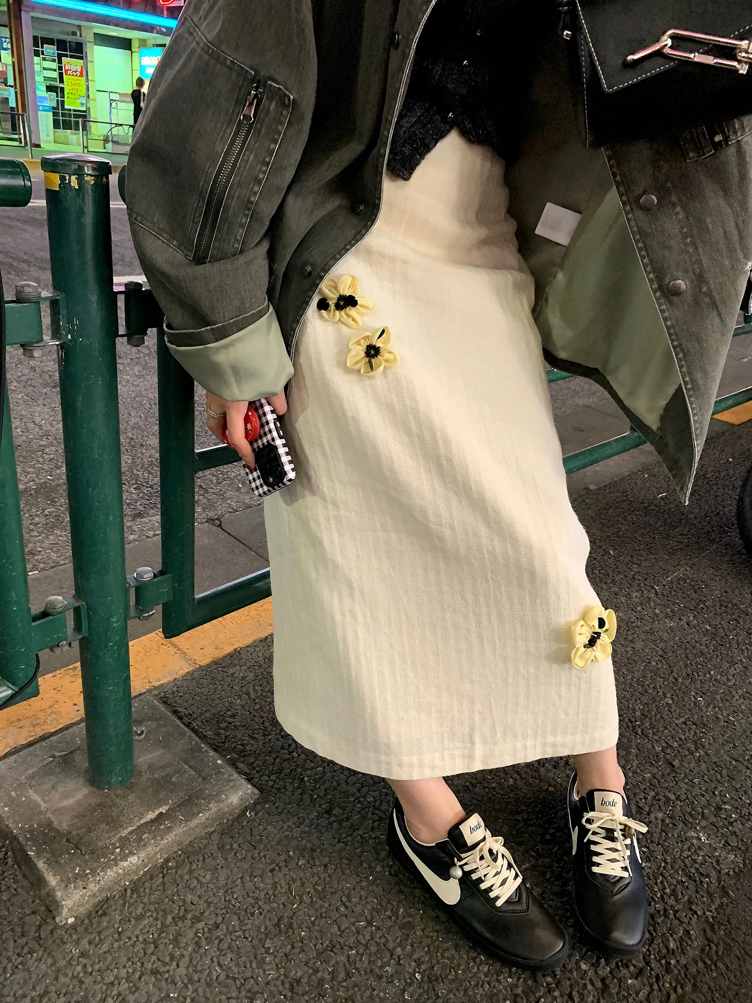 

Юбка LelyMo Girl ручной работы с бисерными цветами, средней высоты посадки, прямого кроя, из хлопково-льняной смеси, для женщин, осенняя коллекция