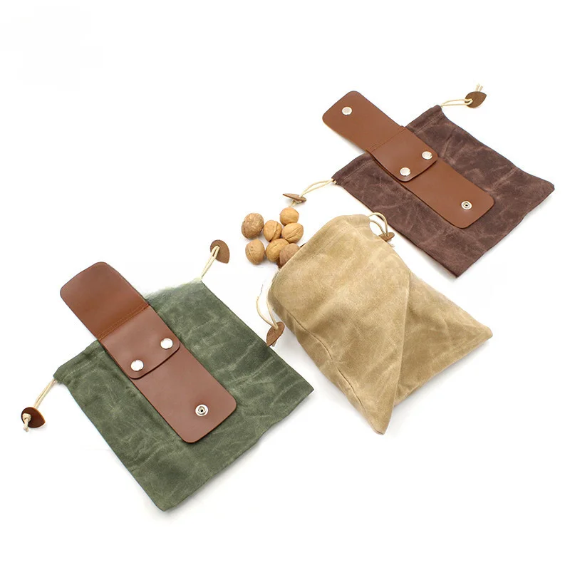 

Outdoor Camping Folding Canvas Picking Fruit Fanny Pack Pu Jungle Craft Bag Leather Waist Hanging Foraging Bag