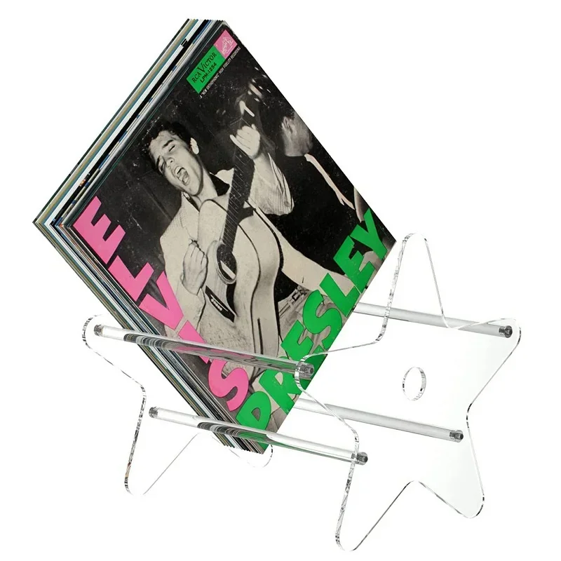 Vinyl Record Rack Storage Shelves Acrylic Clear Five-Pointed Star Shape Large Capacity Desktop CD Albums Holder Storage Bracket
