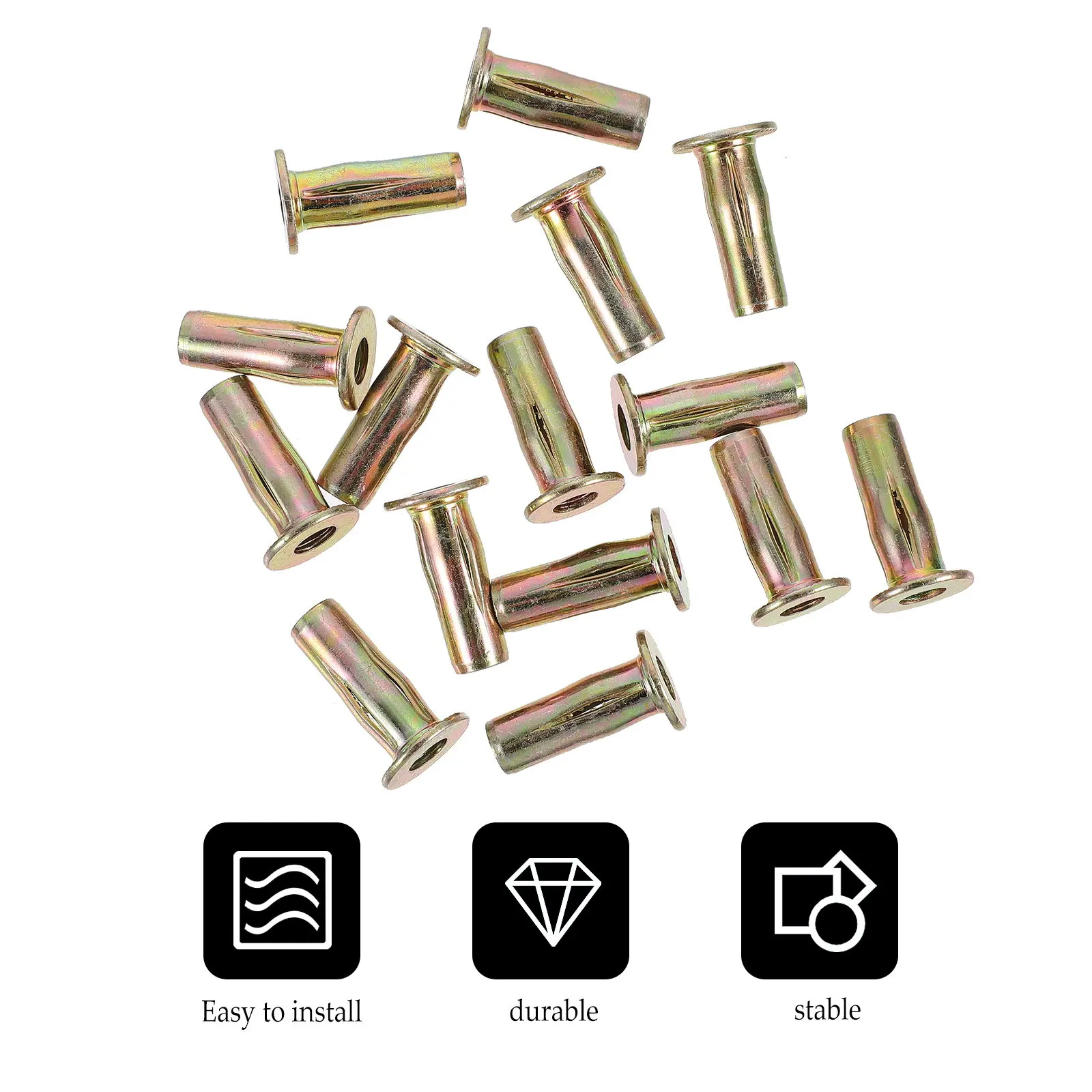 15Pcs Rivet Nuts Carbon Steel Durable Threaded Inserts Flat Head Fastening Multipurpose Repair Device Blind Rivet Nuts Sturdy