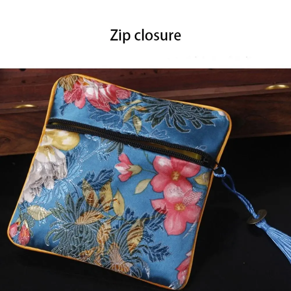 Doek Borduurwerk Muntzakje Koperen Cash Hanger Kwastje Chinese Stijl Muntzak Sieraden Organizer Bloem Sieraden Opbergtas