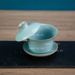 1PCS sky blue exquisite ceramic tea set Handmade gaiwan teacup traditional porcelain tea accessories with covered teacup
