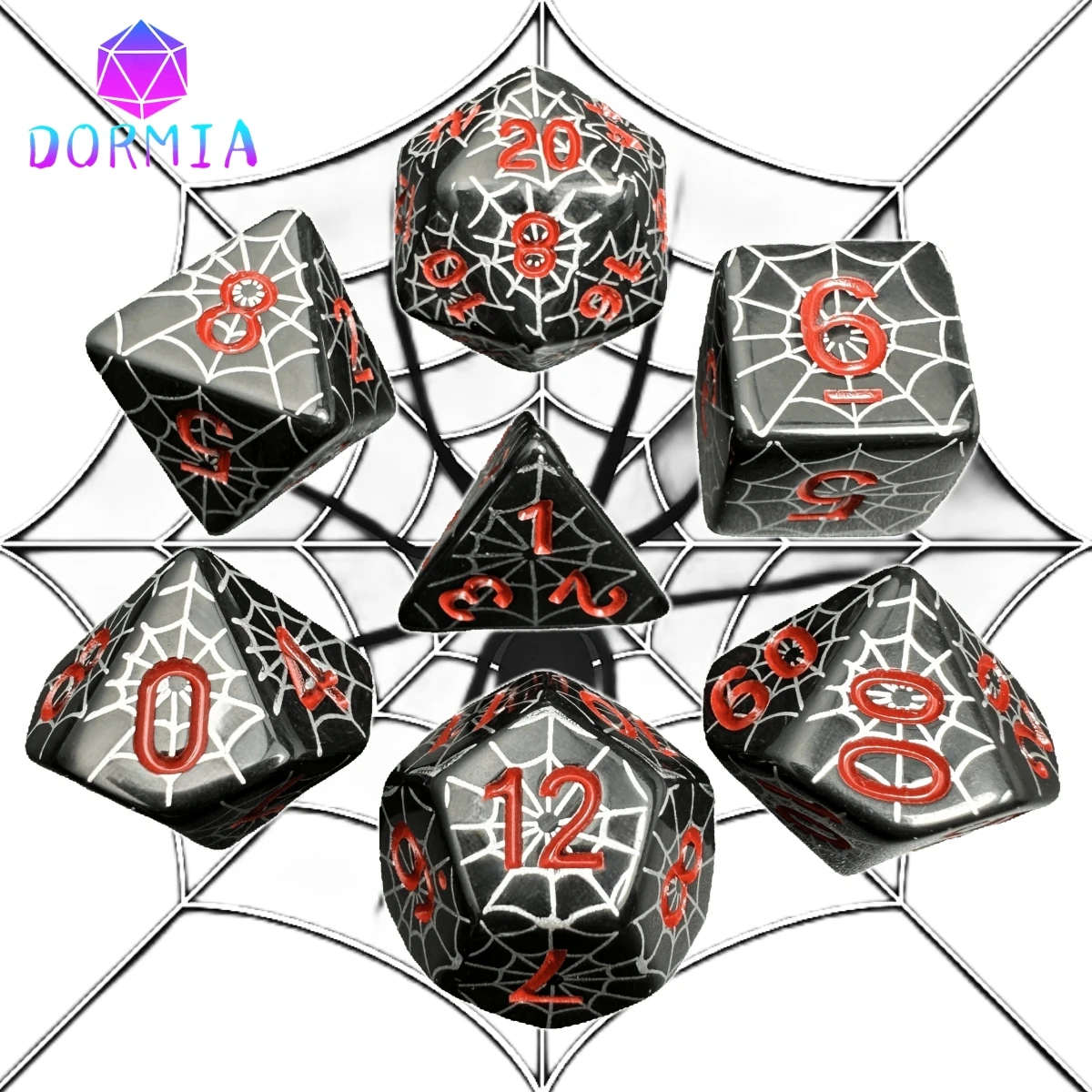 Polyhedral DND Dice Set in Spider Web Design - Perfect for Board Game Role Playing Games  D4 D6 D8 D10 D00 D12 D20 DICE