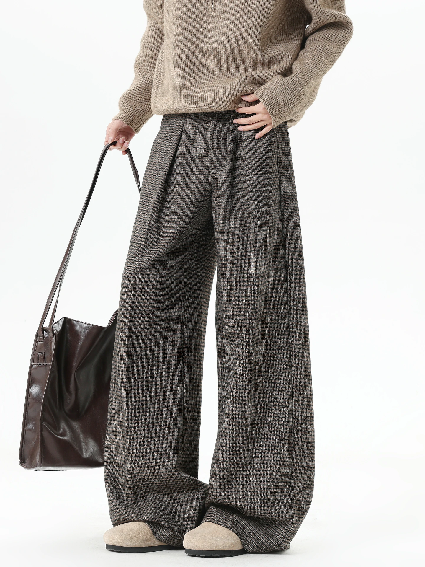 

American Retro Plaid Loose Straight Leg Men's Casual Trousers Drapey Comfortable Long Pants Trendy Brand Youth Spring Wear
