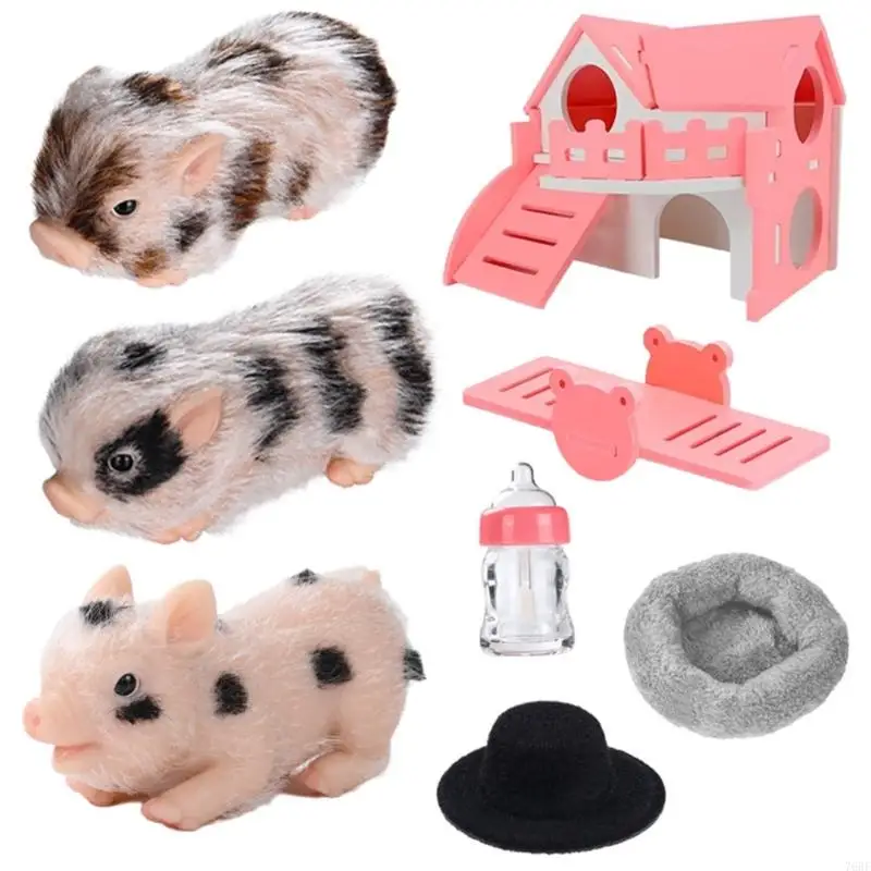 

76HF Simulation Silicone Pig Figurine With Villa Theme And Interactive SeeSaw Play