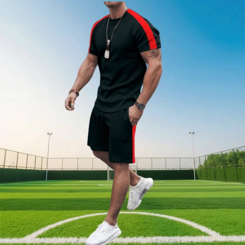 

Summer Best-selling Solid Color Printed Men's Short-sleeved Suit Casual, Comfortable, Simple and Trendy Sports Two-piece Suit