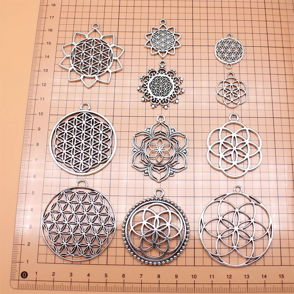 11pcs/set Flower Of Life Charms For Jewelry Making Pendant Diy Crafts Accessories L10180