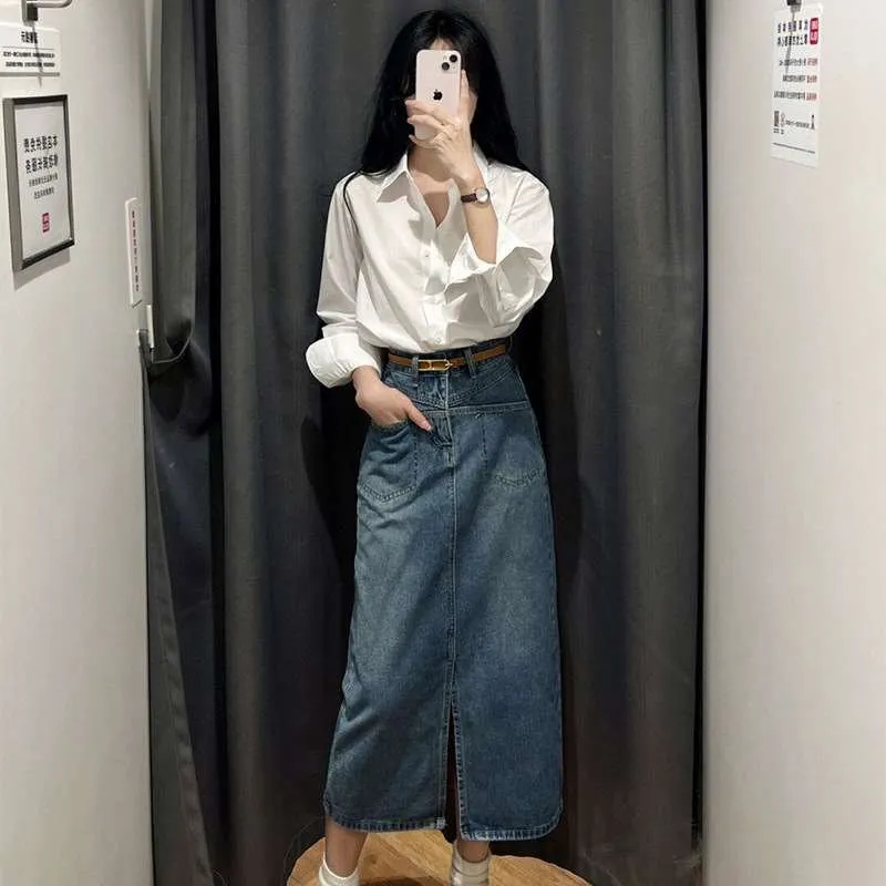 

Весенний элитный шикарный комплект Dr, длинная джинсовая юбка, модный костюм-футболка для мужчин, одинаковые комплекты для родителей и детей на открытом воздухе