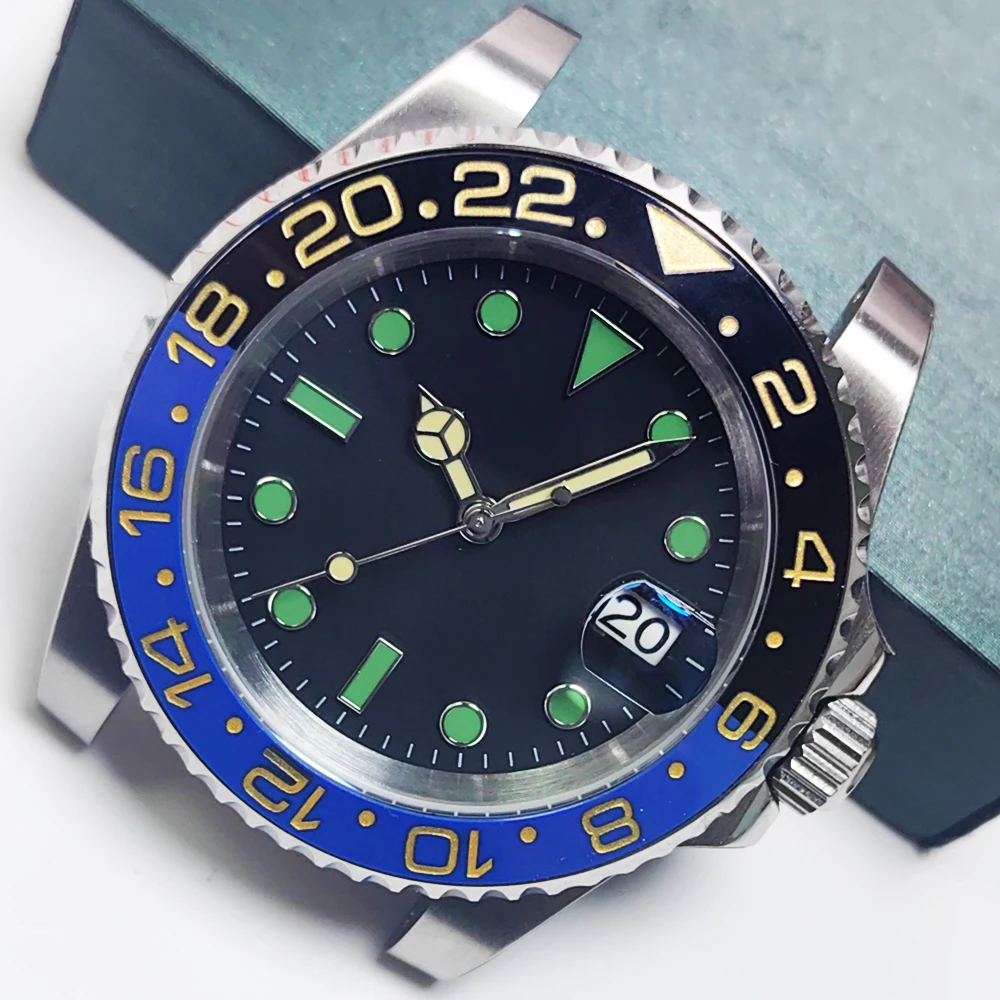 ساعة رجالية 40 ملم، هيكل من الفولاذ المقاوم للصدأ، إطار بكلمة حمراء، قرص أسود وأخضر، زجاج ياقوتي NH35 حركة أوتوماتيكية