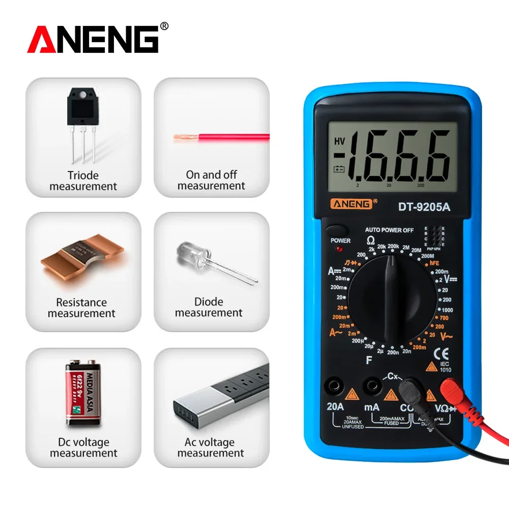 ANENG DT9205A Digital True RMS Multimeter AC/DC Transistor Voltage Tester Electric  NCV Profesional Analog Auto Range Multimetro