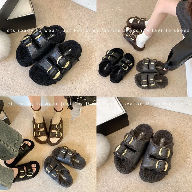 Fluffy Slippers with Fleece Lining for Warmth, Soft Faux Lamb Wool Sole, 2026 New Autumn/winter Slip-on Lazy Shoes