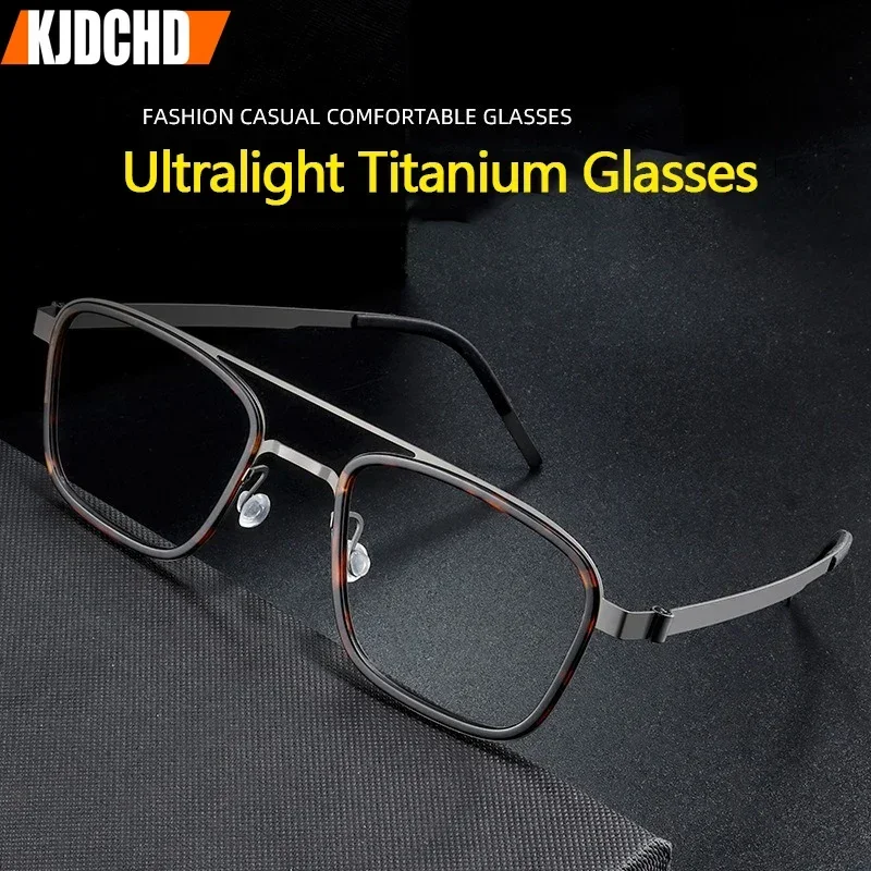 

KJDCHD Pure Titanium Blue Light Blocking Men Reading Glasses Handmade Myopia Eyeglasses Frames Photochromic Prescription Eyewear