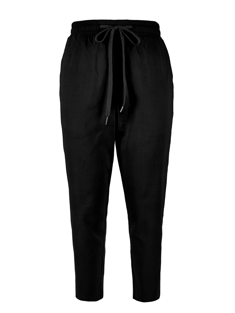 Damen Herbst Casual Lange Hose mit Hoher Elastischer Taille, Kordelzug, Schmale Passform, Bleistifthose, Einfarbige Stretch-Sweathose, Jogginghose – Detail 4