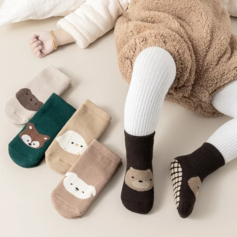 Thicken Winter Sock Baby Boy Girl Anti-Slip Floor Socks Infant Kids Trampoline Shoes Children Thermal Sports Mid Calf Long Socks