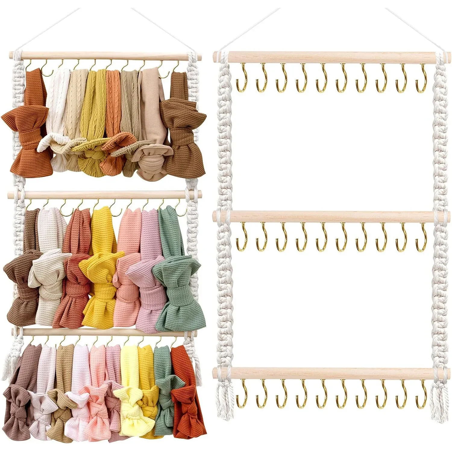 Macrame Wall Hanging Boho Headband Holder Hair Bows Organizer for Girls, Baby Decor for Toddler Girls Room Bedroom Decor