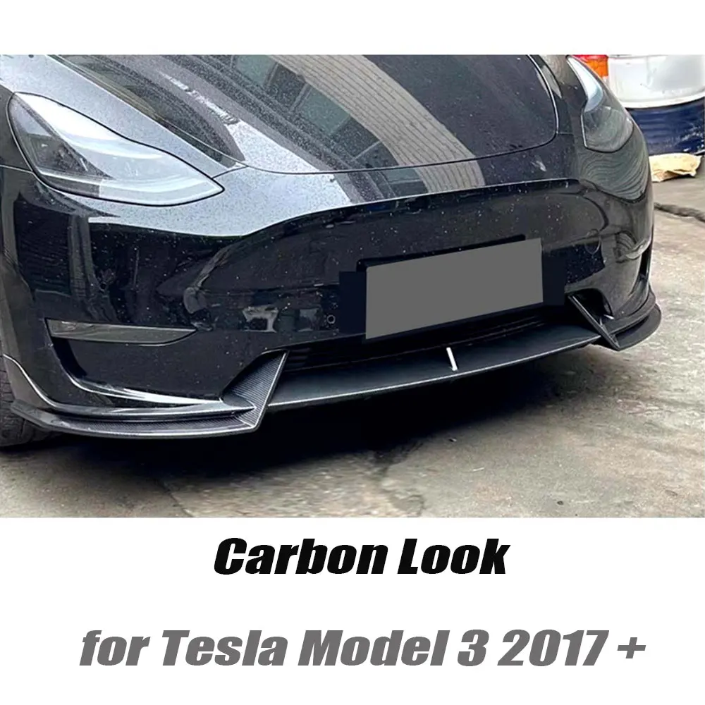 For Tesla Model 3 2017+ Front Lip Splitter Cover BodyKit Accessories Gloss Black Car Front Bumper Lip Spoiler Chin