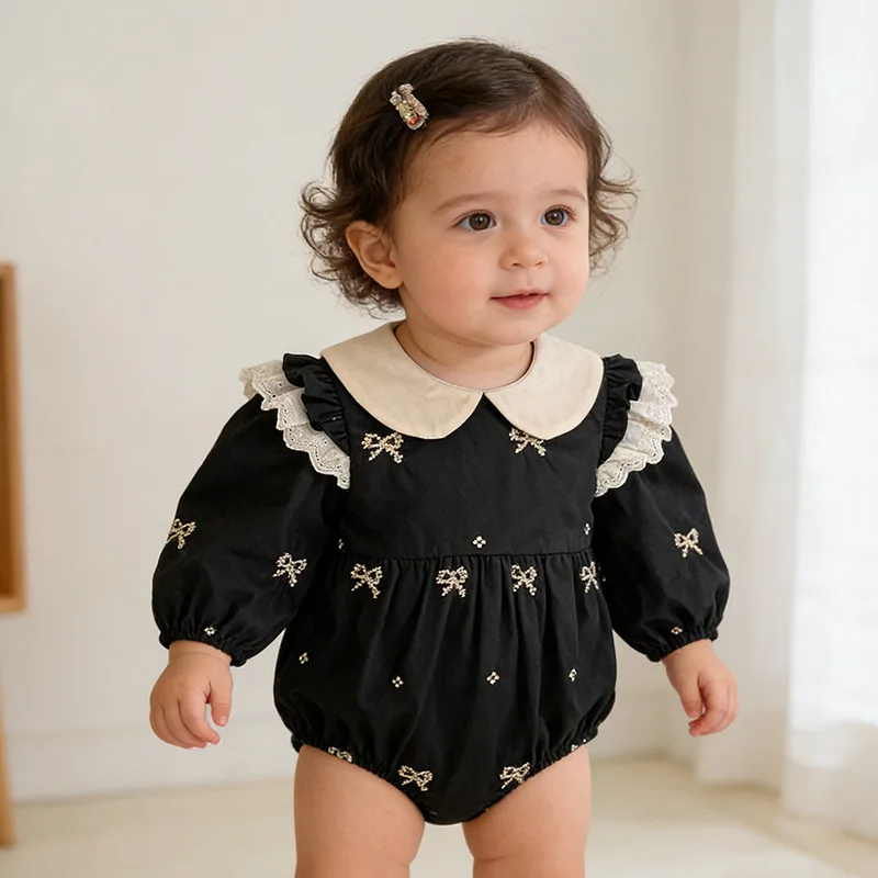 

Детский комбинезон в стиле принцессы с длинным рукавом и вышивкой, весенний, для новорожденных, одежда для ползания, боди для девочек, комбинезон-штаны