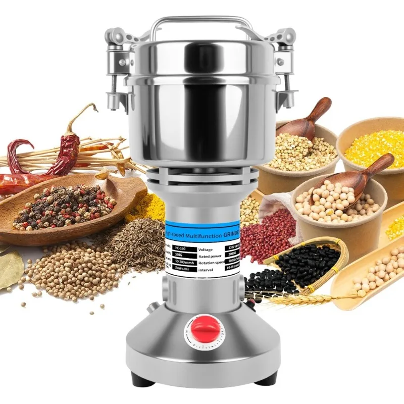 

Электрическая мельница для зерна 550 г, высокоскоростная сухая мельница для орехов, трав, зерен, специй, нержавеющая сталь