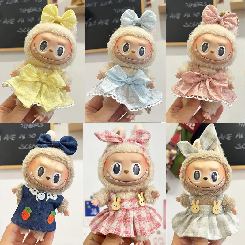 Mini Macacão Plush para Bonecas Labubu Idol, Roupas, Saia de Doces, Grampo, Acessórios Hoodie, Kpop Coreano, Exo, Cute17 cm