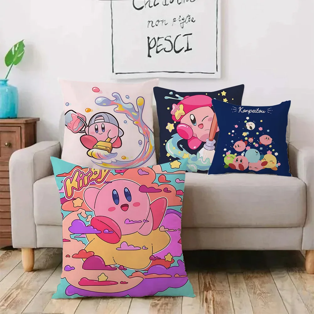 Cute Cartoon Pink K-Kirbys Pillow Covers Cartoon Sofa Decorative Home Double-sided Printing Short Plush Cute Cushion Cover