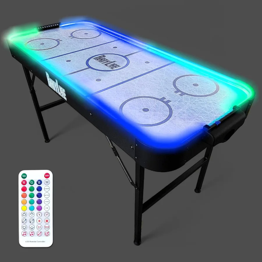 

54-inch Air Hockey Table with Folding Steel Legs and Optional LED Lights for Enhanced Gameplay Featuring a High-Power Motor and