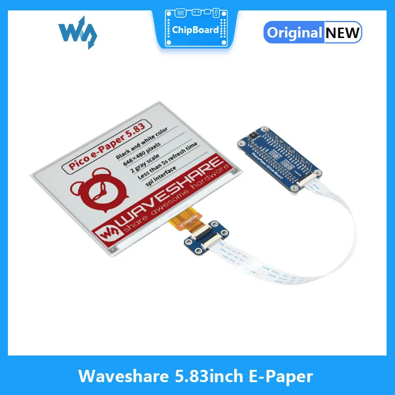 Waveshare 5.83inch E-Paper E-Ink Display Module (B) For Raspberry Pi Pico, 648×480 Pixels, Red / Black / White, SPI Interface